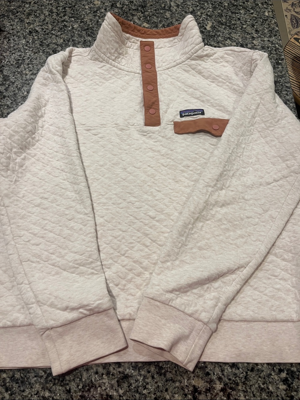 Patagonia womens Quilted Zip-Style Pullover — Cream with Tan Accents